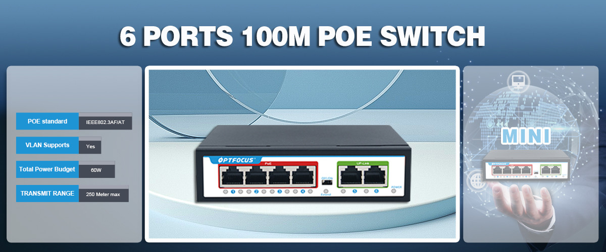 Factory OEM/ODM 4 Port Poe Switch 10/100/mbps  4*10/100Mbps POE Port+2*10/100Mbps Uplink Port